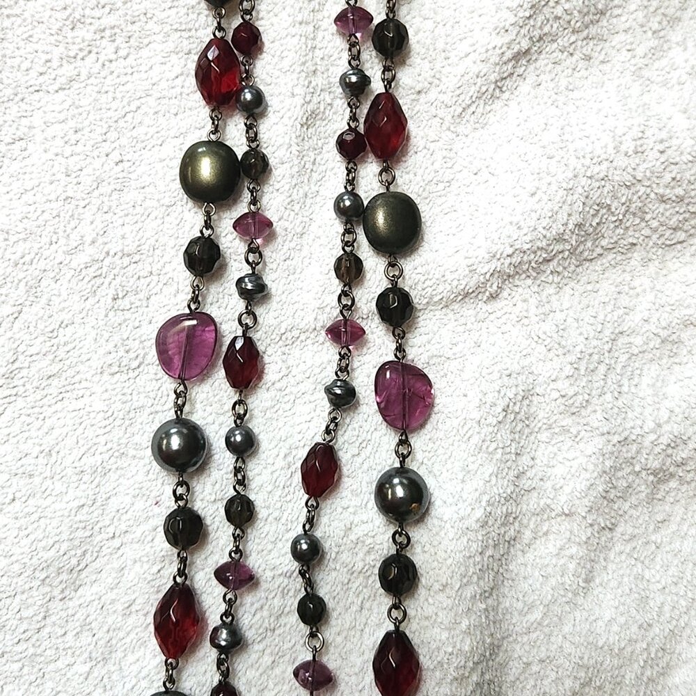 Purple and silver beaded necklace - set of 2 - Vintage - EUC